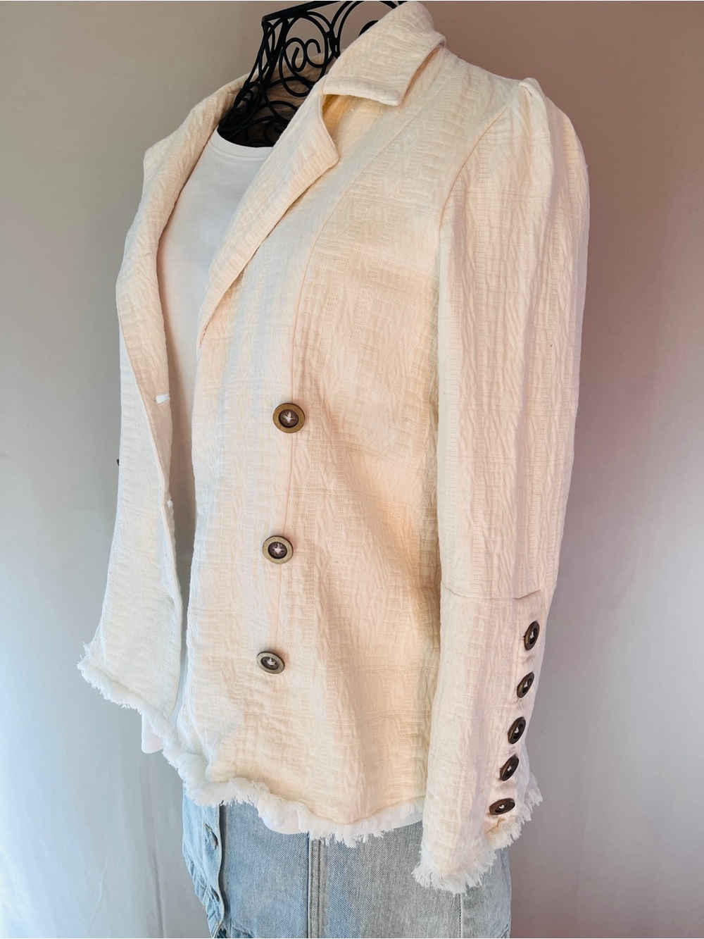 Show Me Your Mumu Gillian Jacket Ivory Cotton Bell Sleeve Boho Blazer M